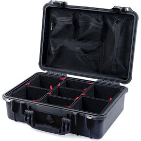 حافظة ColorCase Pelican 1500 سوداء - حافظة مقاومة للماء متوسطة الحجم مع مقسم TrekPak ومنظم غطاء شبكي - مقابض ومزالج سوداء in Kuwait