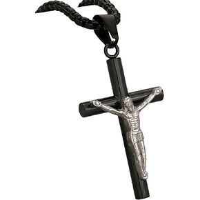 Crucifix Cross Necklace 18k Gold Plated Stainless Steel Cross Pendant Necklace with Jesus 3mm 20" Figaro Chain For Men Women in Kuwait