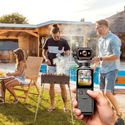 كاميرا محمولة بدقة 4K، كاميرا فيديو بشاشة لمس بزاوية 140 درجة مع عدسة دوارة 180 درجة، تثبيت جيروسكوب 6 محاور، واي فاي للتصوير الفوتوغرافي أثناء السفر في الهواء الطلق in Kuwait
