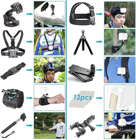 كاميرا GoPro HERO10 (Hero 10) باللون الأسود - كاميرا أكشن مقاومة للماء مع شاشات LCD أمامية وشاشات خلفية تعمل باللمس، محرك GP2، فيديو بدقة 5K HD، صور بدقة 23 ميجابكسل، بث مباشر، + بطاقة سعة 64 جيجابايت ومجموعة ملحقات مكونة من 50 قطعة - حزمة in Kuwait