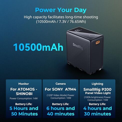 SMALLRIG 10500mAh Replacement USB-C Battery for Sony NP-F970 and NP-F Battery Adapter Plate in Saudi Arabia