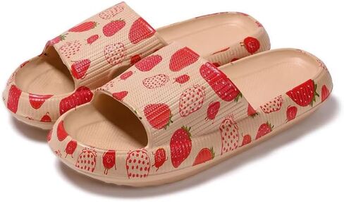 Strawberry Print Cloud Slippers Women Cute House Shower Pillow Slides Non Slip Quick Drying Indoor Outdoor Sandals in Kuwait