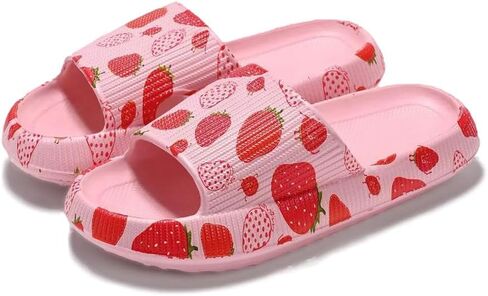Strawberry Print Cloud Slippers Women Cute House Shower Pillow Slides Non Slip Quick Drying Indoor Outdoor Sandals in Kuwait