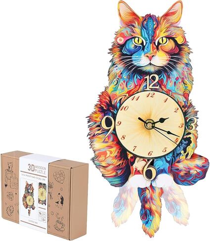 ألغاز ثلاثية الأبعاد للبالغين ، ساعة حائط Cat لطيفة 3D ألغاز خشبية على مدار الساعة لديي عيد ميلاد هدية للنساء للرجال ديكور ديكور عطلة عيد الميلاد in Kuwait