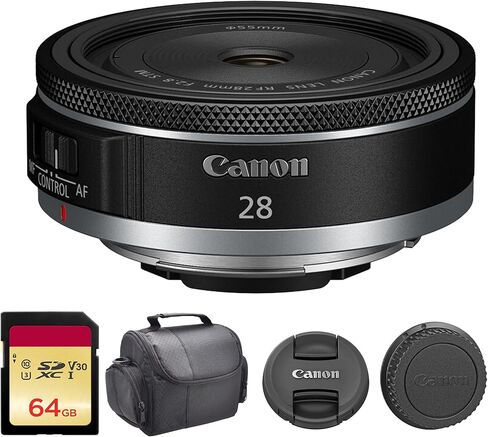 Canon RF 28mm f/2.8 STM Lens | Compact Wide-Angle Prime with Fast f/2.8 Aperture, Smooth STM Autofocus & Lightweight Design | Ideal for Travel, Street & Everyday Photos (6128C002) + 64GB Card + Bag in Saudi Arabia