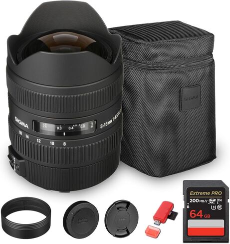 عدسة سيجما 8-16 ملم f/4.5-5.6 DC HSM لكاميرا Canon EF (MFR الجزء # 203101) مثالية للصور الشخصية وحفلات الزفاف والمغامرات الداخلية والخارجية والسفر والتصوير الفوتوغرافي + الملحقات in Saudi Arabia