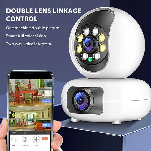 كاميرات أمنية، كاميرا أمان داخلية بعدسة مزدوجة بدقة 4 ميجابكسل، كاميرا أمان منزلية داخلية مع رؤية ليلية عالية الدقة للتتبع التلقائي، نظام كاميرا ذكي in Kuwait