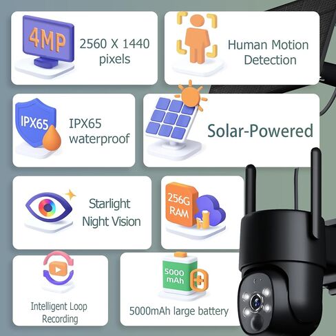 كاميرا أمان خارجية 4G LTE، كاميرا مراقبة تعمل بالطاقة الشمسية 2K PTZ مع بطاقة SIM، PIR+تتبع الحركة الذكية، إمالة بزاوية 360 درجة، رؤية ليلية، صوت ثنائي الاتجاه، IP65 للمنزل/موقع العمل/المزرعة in Kuwait