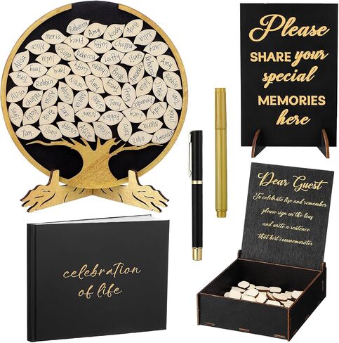 Leinuosen Wooden Funeral Guest Book Set for Memorial Service Celebration of Life Decorations Loving Memory Guestbook Share a Memory or Words of Love Cards Pen Table Sign(Brown and White) in Saudi Arabia