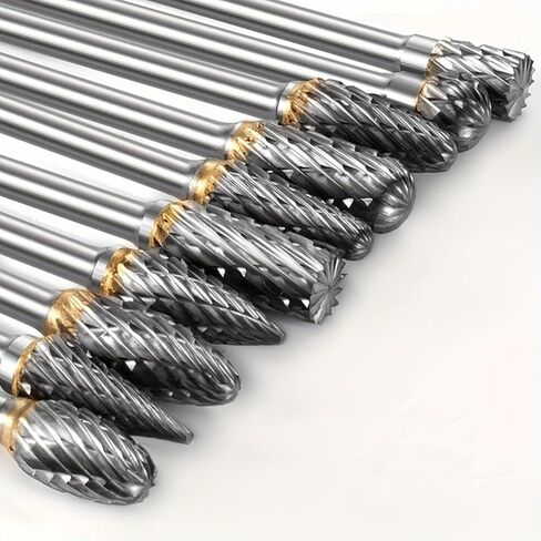 Carbide Rotary Burr Set 10PCS Double Cut Carving Burr Bits Tungsten Carbide 1/8" Shank 1/4" Grinding Head for DIY Carving Metal Polishing Engraving Drilling in Saudi Arabia