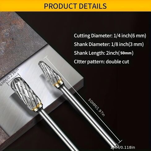 Carbide Rotary Burr Set 10PCS Double Cut Carving Burr Bits Tungsten Carbide 1/8" Shank 1/4" Grinding Head for DIY Carving Metal Polishing Engraving Drilling in Saudi Arabia