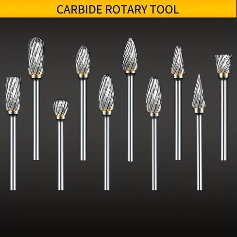 Carbide Rotary Burr Set 10PCS Double Cut Carving Burr Bits Tungsten Carbide 1/8" Shank 1/4" Grinding Head for DIY Carving Metal Polishing Engraving Drilling in Saudi Arabia