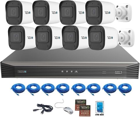 كاميرات Ultra Blue Series 16CH 4K POE H.265 NVR و4 تيرابايت و8X 5 ميجابيكسل داخلية/خارجية تعمل بالأشعة تحت الحمراء مع ميكروفون مدمج - الوصول عن بعد عبر الكمبيوتر الشخصي وMac والهاتف (بدون رسوم شهرية) in Kuwait