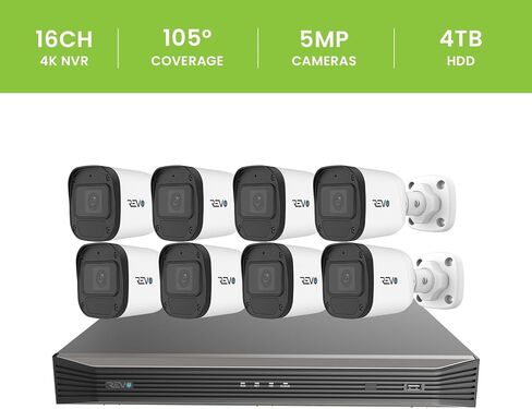 كاميرات Ultra Blue Series 16CH 4K POE H.265 NVR و4 تيرابايت و8X 5 ميجابيكسل داخلية/خارجية تعمل بالأشعة تحت الحمراء مع ميكروفون مدمج - الوصول عن بعد عبر الكمبيوتر الشخصي وMac والهاتف (بدون رسوم شهرية) in Kuwait