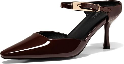 Coutgo Womens High Heels Mules Closed Pointed Toe Kitten Heel Pumps Ankle Buckle Strap Slip On Backless Dress Shoes, Maroon, Size 7.5 in Saudi Arabia