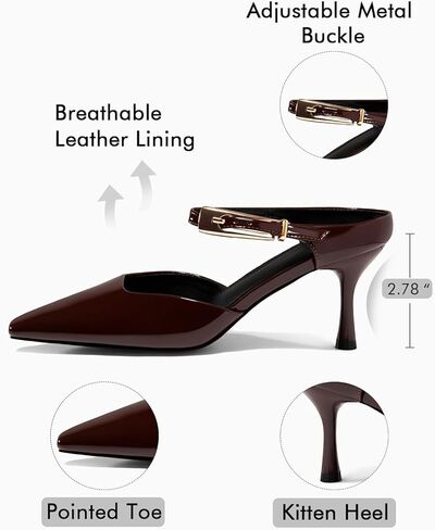Coutgo Womens High Heels Mules Closed Pointed Toe Kitten Heel Pumps Ankle Buckle Strap Slip On Backless Dress Shoes, Maroon, Size 7.5 in Saudi Arabia