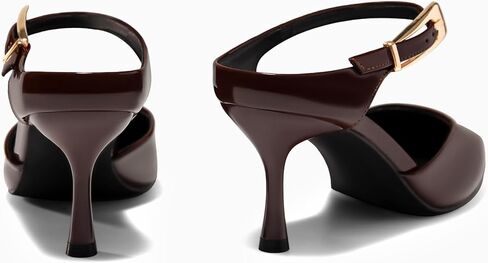 Coutgo Womens High Heels Mules Closed Pointed Toe Kitten Heel Pumps Ankle Buckle Strap Slip On Backless Dress Shoes, Maroon, Size 7.5 in Saudi Arabia
