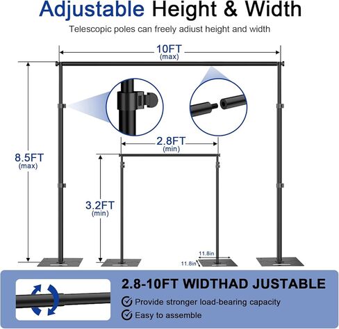 8.5x10ft Backdrop Stand, Adjustable Photography Background Frame, Heavy Duty Pipe and Drape Kit Photo Support Poles for Wedding, Party, Birthday, Festival, Vide, Studio in Saudi Arabia