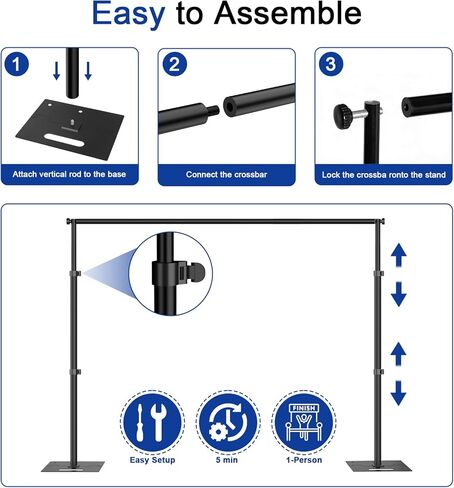 8.5x10ft Backdrop Stand, Adjustable Photography Background Frame, Heavy Duty Pipe and Drape Kit Photo Support Poles for Wedding, Party, Birthday, Festival, Vide, Studio in Saudi Arabia