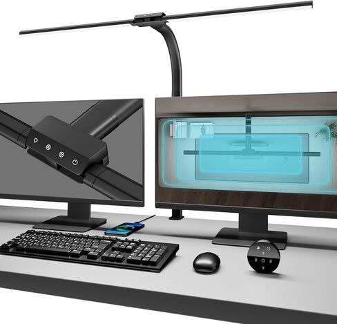 Desk lamp,LED Desk Lamps for Home Office,Eye-Caring Architect Lamp for Desk with Clamp,Dual Screen Computer Monitor Gooseneck Smart Light:24W 10 Color Flexible Adjustable Desk Lamp for Study Drafting in Saudi Arabia
