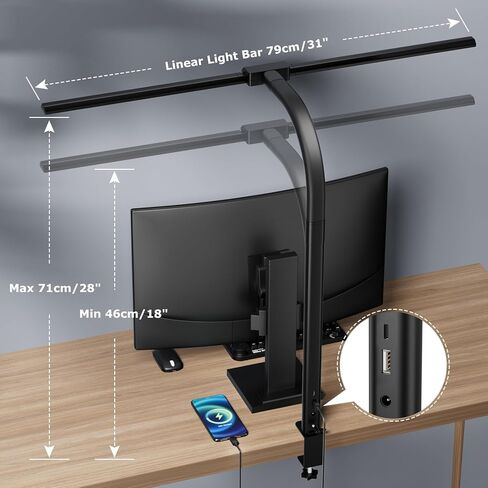 Desk lamp,LED Desk Lamps for Home Office,Eye-Caring Architect Lamp for Desk with Clamp,Dual Screen Computer Monitor Gooseneck Smart Light:24W 10 Color Flexible Adjustable Desk Lamp for Study Drafting in Saudi Arabia