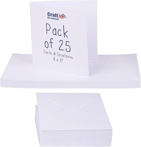 Craft UK 863 8 x 8 inch Card and Envelope pack of 25 - White,20.8 x 20.8 x 20.8 cm in Saudi Arabia