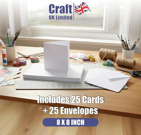 Craft UK 863 8 x 8 inch Card and Envelope pack of 25 - White,20.8 x 20.8 x 20.8 cm in Saudi Arabia