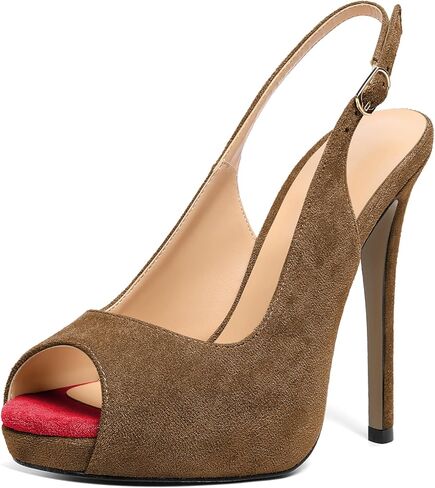 AUMOTED Women's High Heel Slingback Pumps Stilettos High Heels Patent Slingback Pumps Solid Peep Toe Platform Stilettos Pumps Dating Party Dress Shoes 4.7 Inch in Saudi Arabia