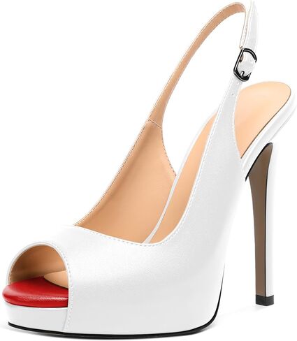 AUMOTED Women's High Heel Slingback Pumps Stilettos High Heels Patent Slingback Pumps Solid Peep Toe Platform Stilettos Pumps Dating Party Dress Shoes 4.7 Inch in Saudi Arabia