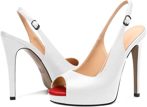 AUMOTED Women's High Heel Slingback Pumps Stilettos High Heels Patent Slingback Pumps Solid Peep Toe Platform Stilettos Pumps Dating Party Dress Shoes 4.7 Inch in Saudi Arabia