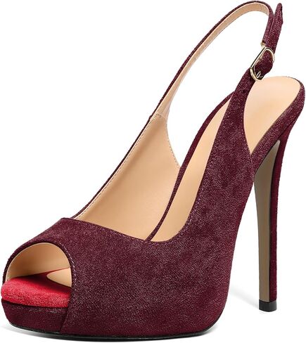 AUMOTED Women's High Heel Slingback Pumps Stilettos High Heels Patent Slingback Pumps Solid Peep Toe Platform Stilettos Pumps Dating Party Dress Shoes 4.7 Inch in Saudi Arabia