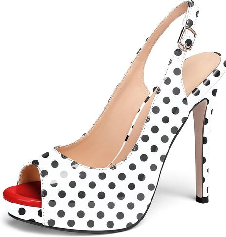 AUMOTED Women's High Heel Slingback Pumps Stilettos High Heels Patent Slingback Pumps Solid Peep Toe Platform Stilettos Pumps Dating Party Dress Shoes 4.7 Inch in Saudi Arabia