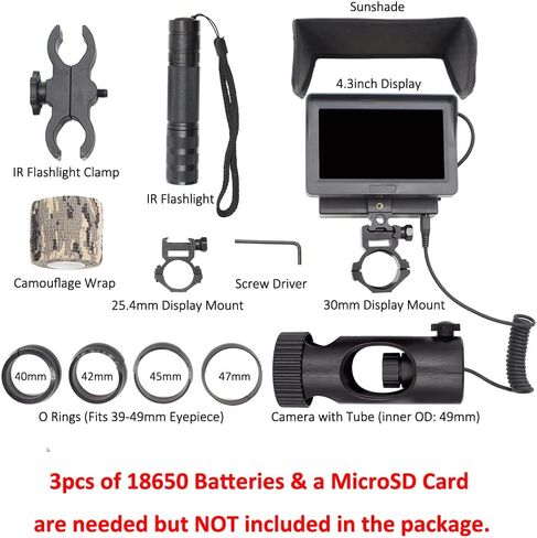 DIY 720p تسجيل الفيديو الرقمي الصيد للرؤية الليلية نطاق بندقية أحادية كاميرا VCR مع شاشة LCD، 850nm الأشعة تحت الحمراء مصباح يدوي الأشعة تحت الحمراء للصيد التكتيكي (بطاقة MicroSD والبطارية غير المدرجة) in Kuwait