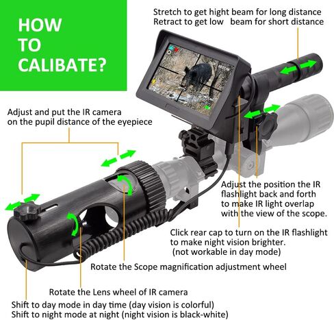 DIY 720p تسجيل الفيديو الرقمي الصيد للرؤية الليلية نطاق بندقية أحادية كاميرا VCR مع شاشة LCD، 850nm الأشعة تحت الحمراء مصباح يدوي الأشعة تحت الحمراء للصيد التكتيكي (بطاقة MicroSD والبطارية غير المدرجة) in Kuwait