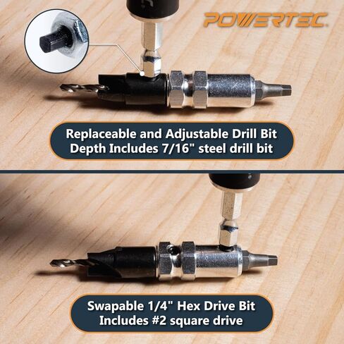 مثقاب ثنائي الجانب من POWERTEC وريشة السائق مع محول ساق سداسي 1/4 بوصة، لحفر الثقوب التجريبية والتجويف المضاد، وتثبيت براغي المحرك المربعة رقم 2، 1 PK (72293) in Kuwait