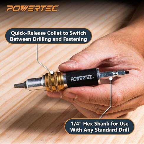 مثقاب ثنائي الجانب من POWERTEC وريشة السائق مع محول ساق سداسي 1/4 بوصة، لحفر الثقوب التجريبية والتجويف المضاد، وتثبيت براغي المحرك المربعة رقم 2، 1 PK (72293) in Kuwait