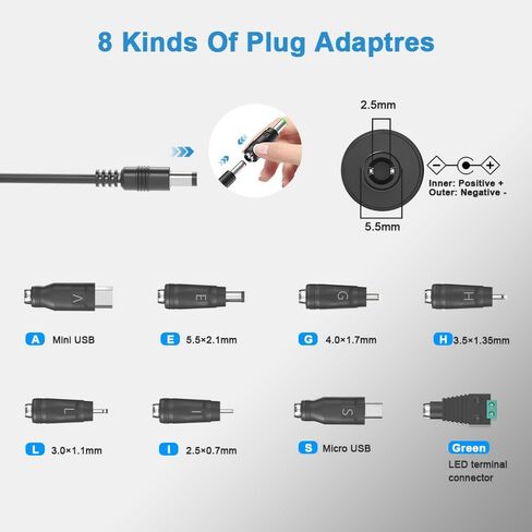 12 Volt 2A Power Adapter Supply AC to DC 2.1/2.5mm X 5.5mm Plug 12v 2 Amp Wall Plug Long 1m Cord Replacement Charger for Security CCTV Camera Speaker LCD Monitor in Saudi Arabia