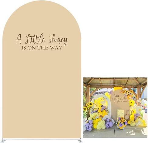 A Little Honey is ON The Way Theme Arched Backdrop Covers Beige Stretchy Arch Stand Cover for Baby Shower Birthday Party Decoration Props (No Stand!) in Saudi Arabia