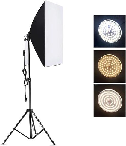مجموعة إضاءة التصوير الفوتوغرافي Yoidesu Softbox، 23.6 بوصة × 23.6 بوصة، معدات الاستوديو الاحترافية ذات الصندوق الناعم، لمبة درجة حرارة 2800-5700 كلفن 85 وات مع جهاز تحكم عن بعد وحامل إضاءة (قابس أمريكي) in Kuwait