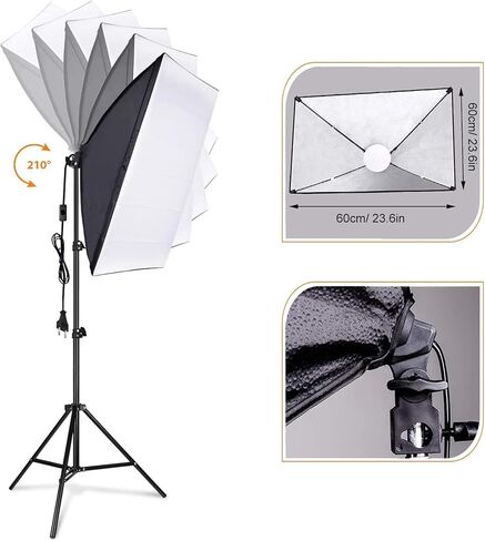 مجموعة إضاءة التصوير الفوتوغرافي Yoidesu Softbox، 23.6 بوصة × 23.6 بوصة، معدات الاستوديو الاحترافية ذات الصندوق الناعم، لمبة درجة حرارة 2800-5700 كلفن 85 وات مع جهاز تحكم عن بعد وحامل إضاءة (قابس أمريكي) in Kuwait
