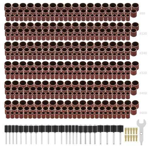 مجموعة أسطوانة الصنفرة، 935 قطعة من مجموعة أسطوانات الصنفرة مع 900 جلبة من أكسيد الألومنيوم (80-600 حبيبة)، 24 مغزلًا و10 قطع من أدوات الحفر ذاتية الشد (0.5-3.2 مم)، لأدوات الصنفرة والدوارة من Dremel in Kuwait