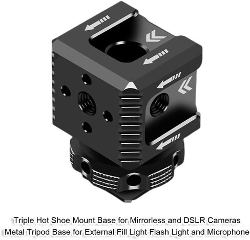 Triple Hot Shoe Mount Base Adapter for Mirrorless and DSLR Camera, Metal Photography Expansion Accessory, for External Microphone Fill Light Speedlite Flash Holder Bracket Support Tripod Light Stand in Kuwait