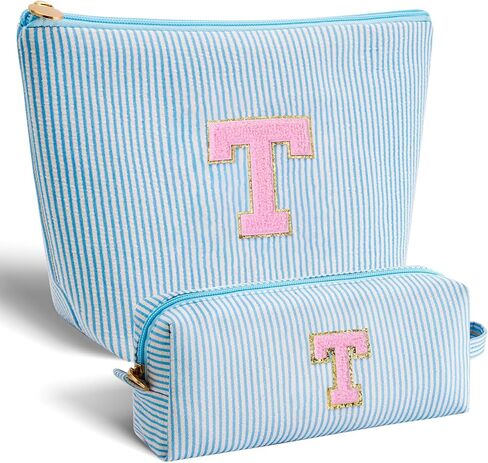 Makeup Bag Set Initials Cosmetic Bag,Birthday Teacher Graduation Gifts for 10 11 12 13 14 15 16 17 18 Years Old Girl,Teen Girls Gift Trendy Stuff Toiletry Bag Travel - Pink,A in Saudi Arabia