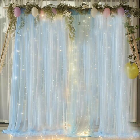 Pink Tulle Backdrop Curtain with String Lights, 2 Panels 5×8FT Sheer Wrinkle-Free Pink Backdrop Drapes for Wedding, Bridal Shower, Birthday, Baby Shower, Princess Party & Photo Booth Decorations in Kuwait