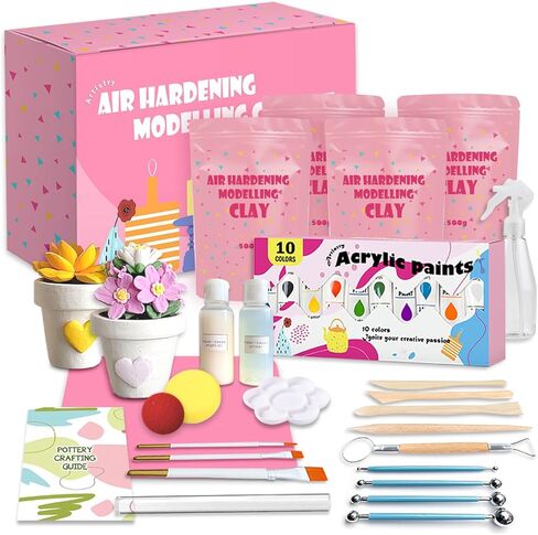 ailifeer Air Dry Clay Tools Kits for Beginners and Artist - Includes 1.1 LBS Premium Clay,Sculpting Tools,Paint Brushes, Palette,Gloss Varnish and User Guide, Air Dry Pottery for Date Night & DIY in Kuwait
