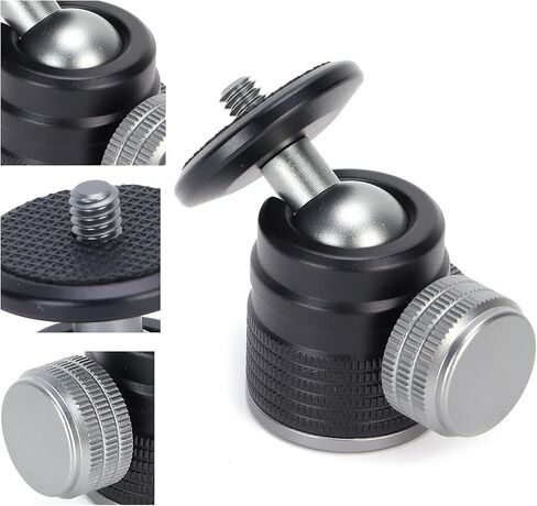 Tripod Ball Head Mount Geared Mini Hot Shoe Adapter 1/4 Inch Aluminum Alloy - 360° Swivel, Dual - Knob Control for DSLR Camera, Mobile Phone Supports in Saudi Arabia