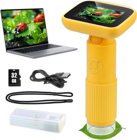 Microscope for Kids with 32GB Card, Adjustable 2.4inch IPS LCD Screen 5 Slides 1000X 1080P Digital Handheld Kids Microscope, Mini Portable Pocket Miniscope Science Toys Gifts for Boys Girls Aged 3-12 in Saudi Arabia