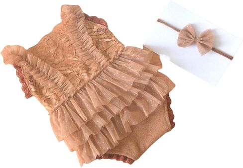 صور الملابس الدانتيل رومبير Bowknot هيرباند الزي الوليد التصوير الدعائم زي الملابس الرضع إمدادات فتاة عيد ميلاد الاحتفال الزي in Kuwait