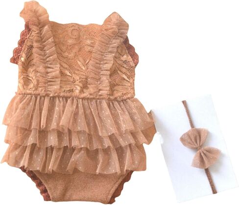 صور الملابس الدانتيل رومبير Bowknot هيرباند الزي الوليد التصوير الدعائم زي الملابس الرضع إمدادات فتاة عيد ميلاد الاحتفال الزي in Kuwait