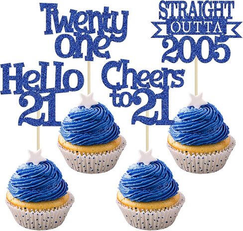 Ephlyn 24Pcs 75th Birthday Cupcake Toppers Glitter Straight Outta 1950 Cupcake Picks Hello 75 Cheers to 75 Years Cake Decorations for 75th Birthday Anniversary Party Decorations Supplies Blue in Saudi Arabia